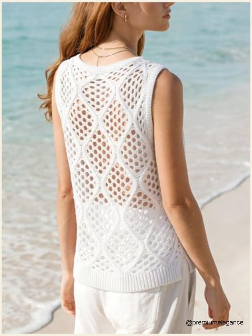 Crochet Sleeveless Tank Top Boho Hollow Out Beach Cover Up Summer Sweater Vest - Picture 5 of 7
